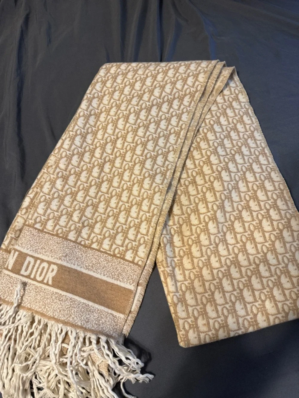 Dior Beige and Cream Monogram Jacquard Scarf (Dior Oblique Scarf)